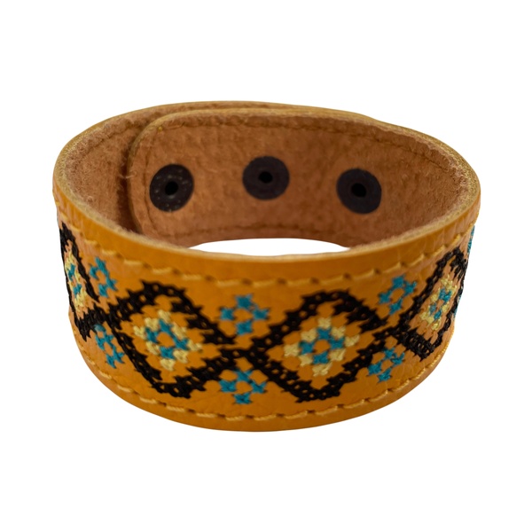 Embroidered Leather Bracelet, Yellow 1100064116 photo