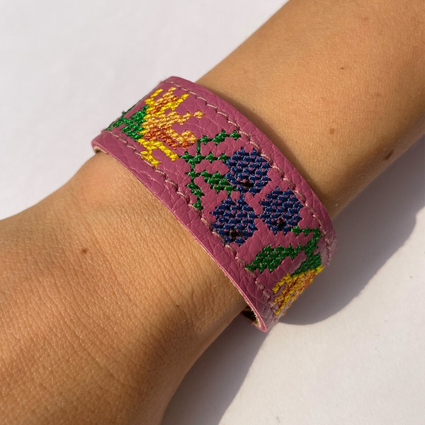 Embroidered Leather Bracelet, Pink 110006412 photo