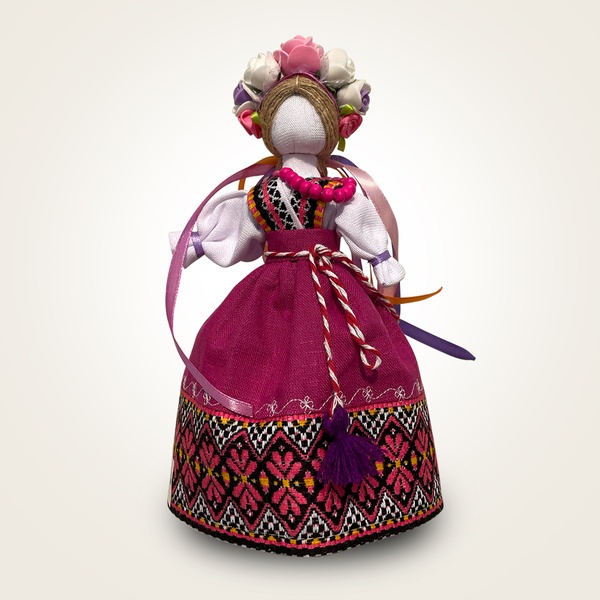 Traditional Motanka doll with a wooden stand, pink 11000640-2 photo