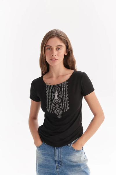 Embroidered women's t-shirt "Hutsulka", black 11000659 photo