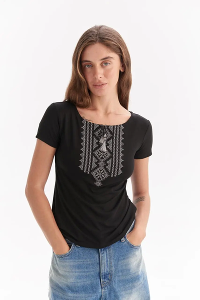 Embroidered women's t-shirt "Hutsulka", black 11000659 photo