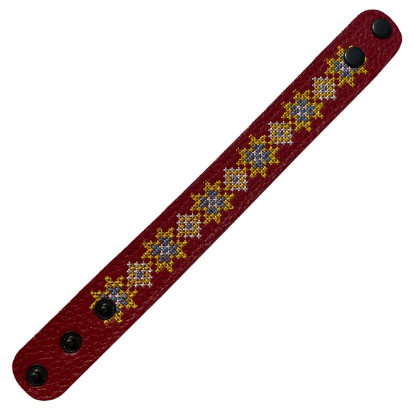 Embroidered Leather Bracelet, Red 110006416 photo