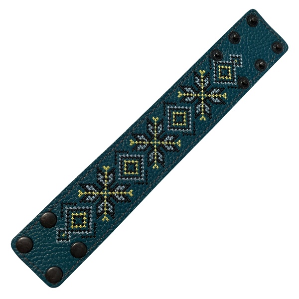 Wide leather bracelet with embroidery, Blue 110006572 photo