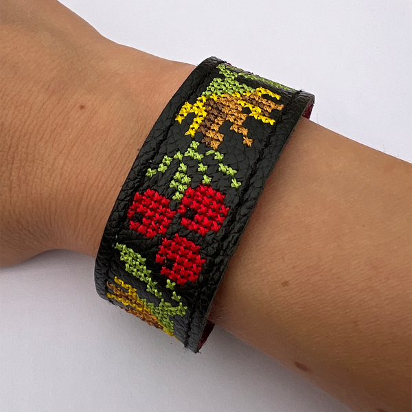 Embroidered Leather Bracelet, Black 11000641-7 photo