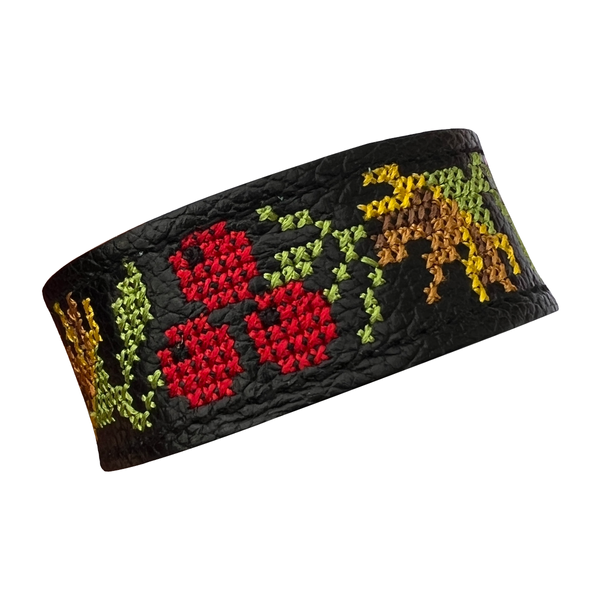 Embroidered Leather Bracelet, Black 11000641-7 photo