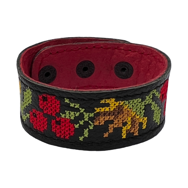 Embroidered Leather Bracelet, Black 11000641-7 photo