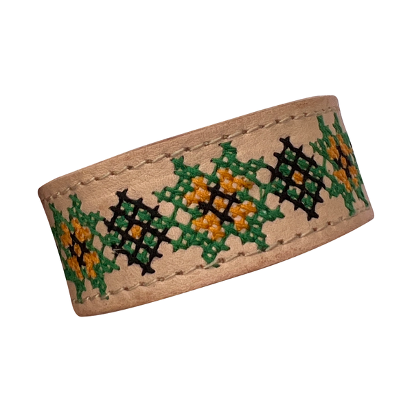 Embroidered Leather Bracelet, Beige/Green 11000641-9 photo