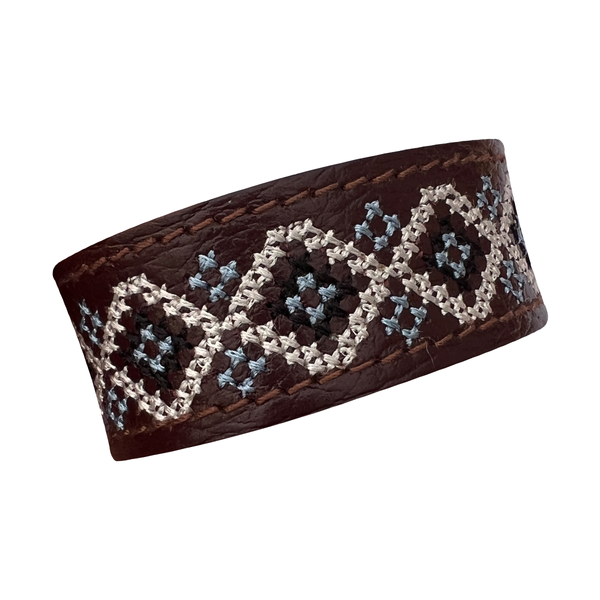 Embroidered Leather Bracelet, Dark Brown 1100064110 photo