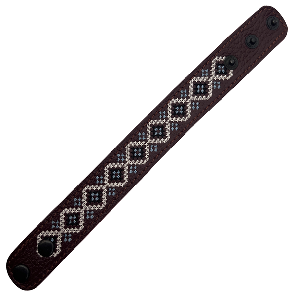 Embroidered Leather Bracelet, Dark Brown 1100064110 photo