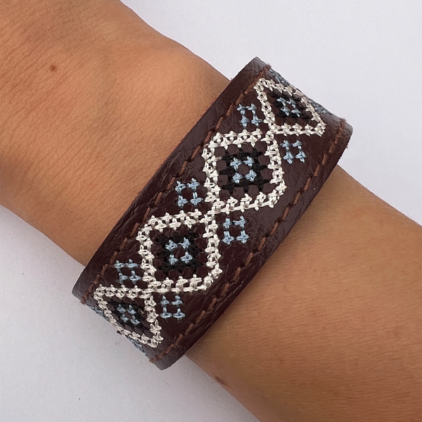 Embroidered Leather Bracelet, Dark Brown 1100064110 photo