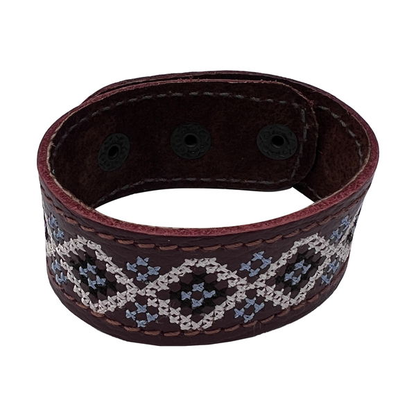 Embroidered Leather Bracelet, Dark Brown 1100064110 photo