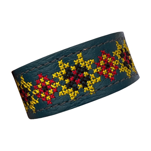 Embroidered Leather Bracelet, Blue/Yellow 11000641-11 photo