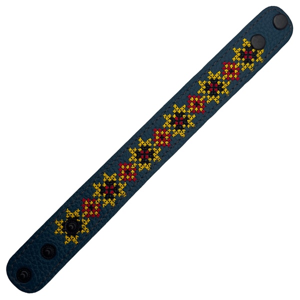 Embroidered Leather Bracelet, Blue/Yellow 11000641-11 photo