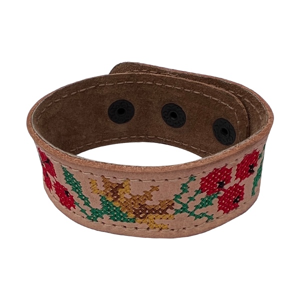 Embroidered Leather Bracelet, Beige 11000641-12 photo