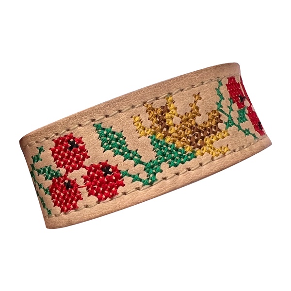 Embroidered Leather Bracelet, Beige 11000641-12 photo