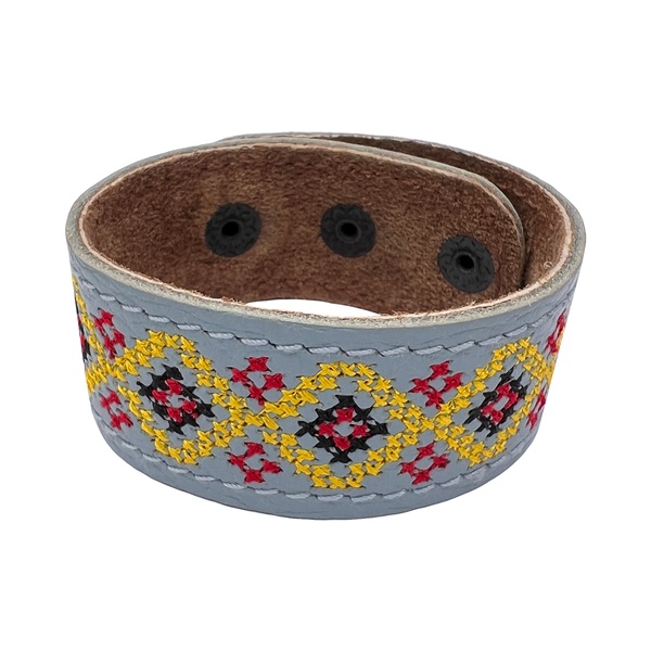 Embroidered Leather Bracelet, Grey/Yellow 1100064113 photo