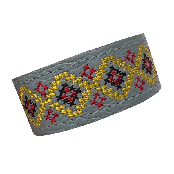 Embroidered Leather Bracelet, Grey/Yellow 1100064113 photo