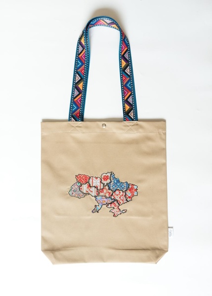Shopper "Map of Ukraine" with embroidery, beige 70002 photo